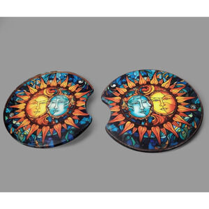 Vibrant Sun & Moon Round Car Coasters Decorative Set of 2 Left & Right New Gift